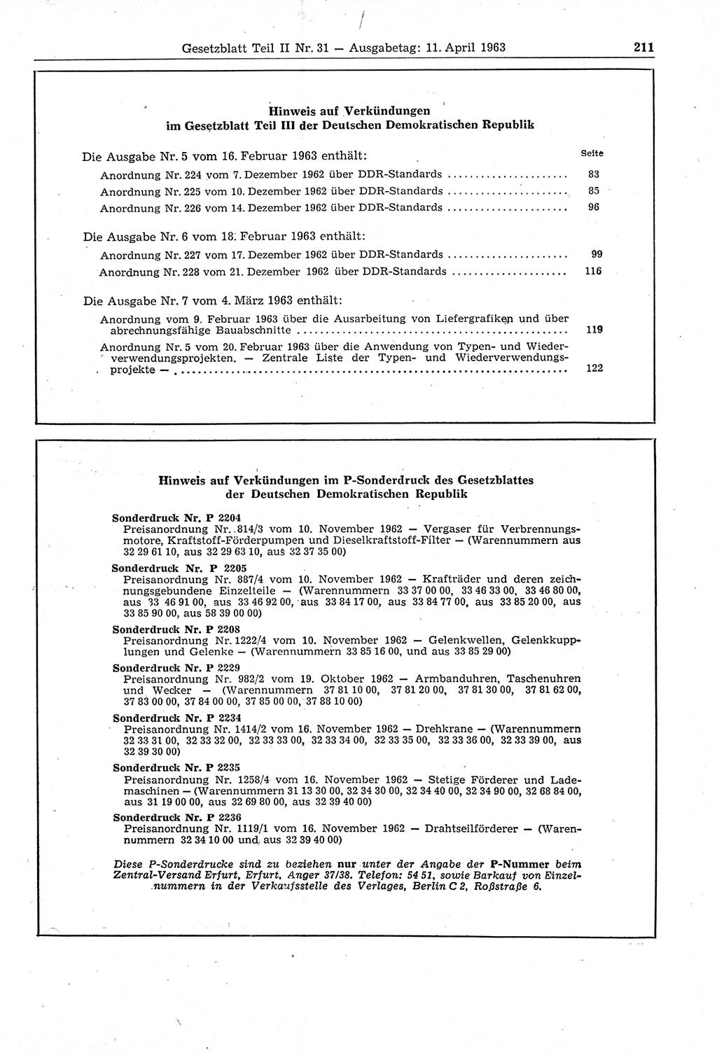 Gesetzblatt (GBl.) der Deutschen Demokratischen Republik (DDR) Teil ⅠⅠ 1963, Seite 211 (GBl. DDR ⅠⅠ 1963, S. 211)