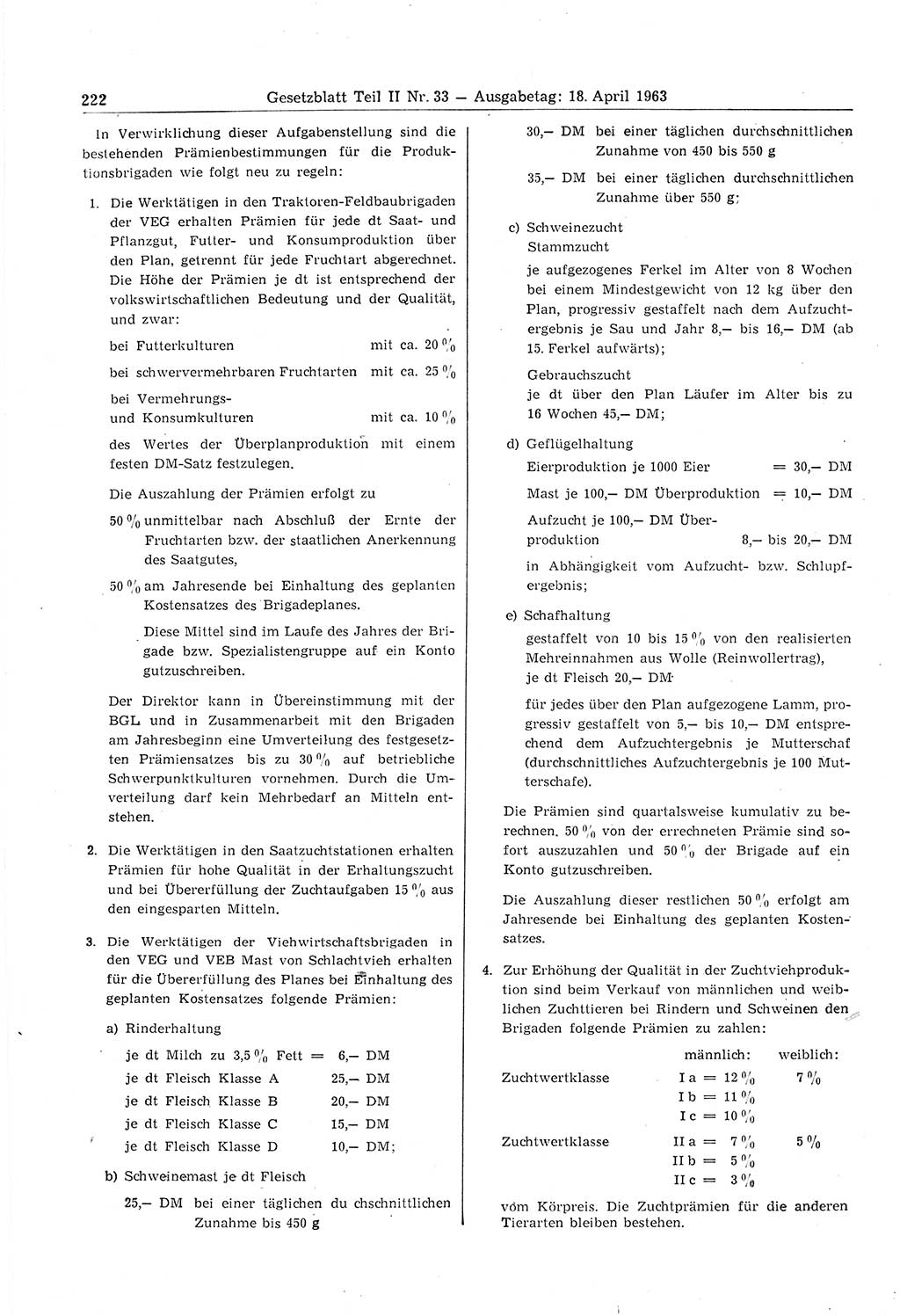 Gesetzblatt (GBl.) der Deutschen Demokratischen Republik (DDR) Teil ⅠⅠ 1963, Seite 222 (GBl. DDR ⅠⅠ 1963, S. 222)