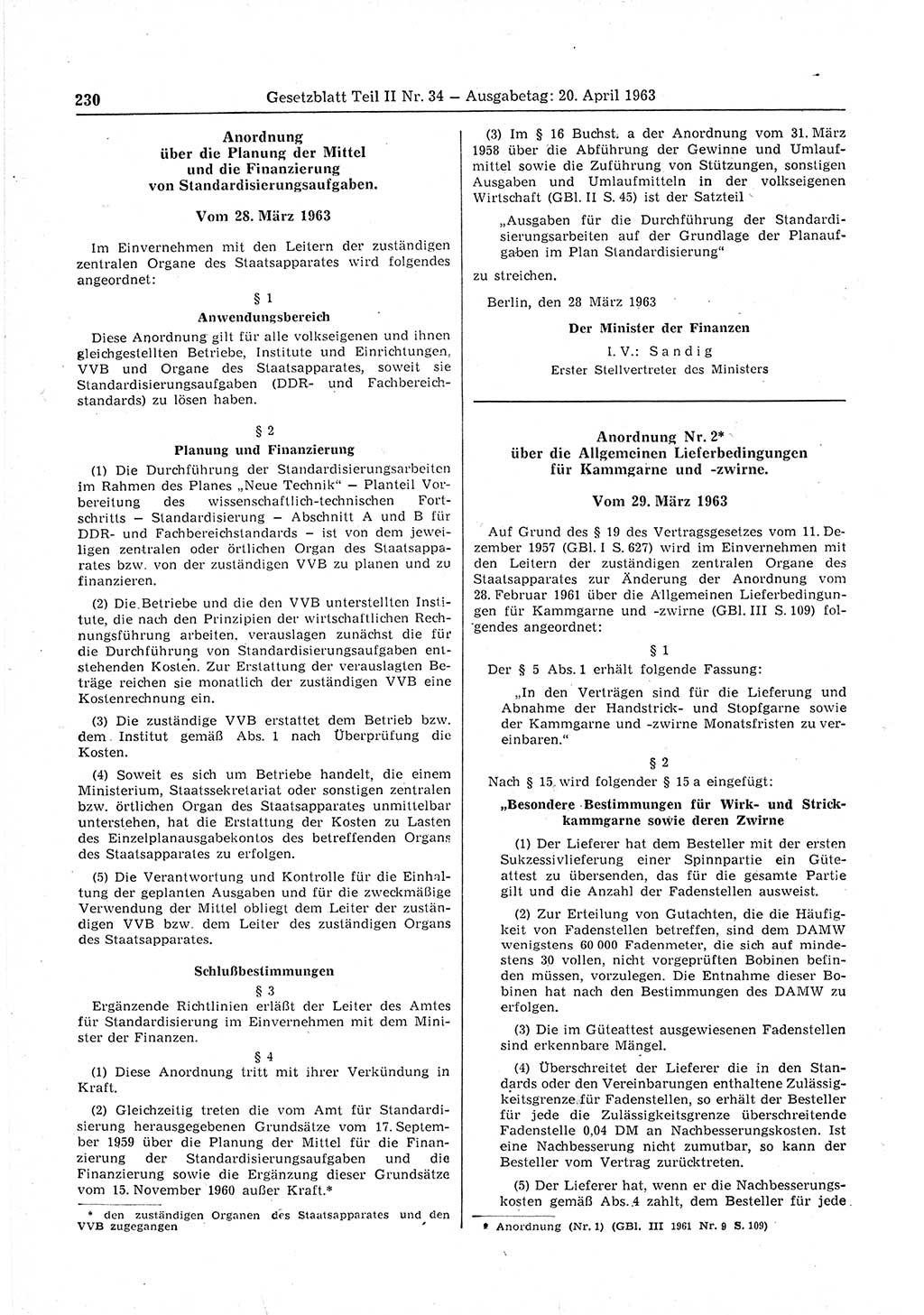 Gesetzblatt (GBl.) der Deutschen Demokratischen Republik (DDR) Teil ⅠⅠ 1963, Seite 230 (GBl. DDR ⅠⅠ 1963, S. 230)