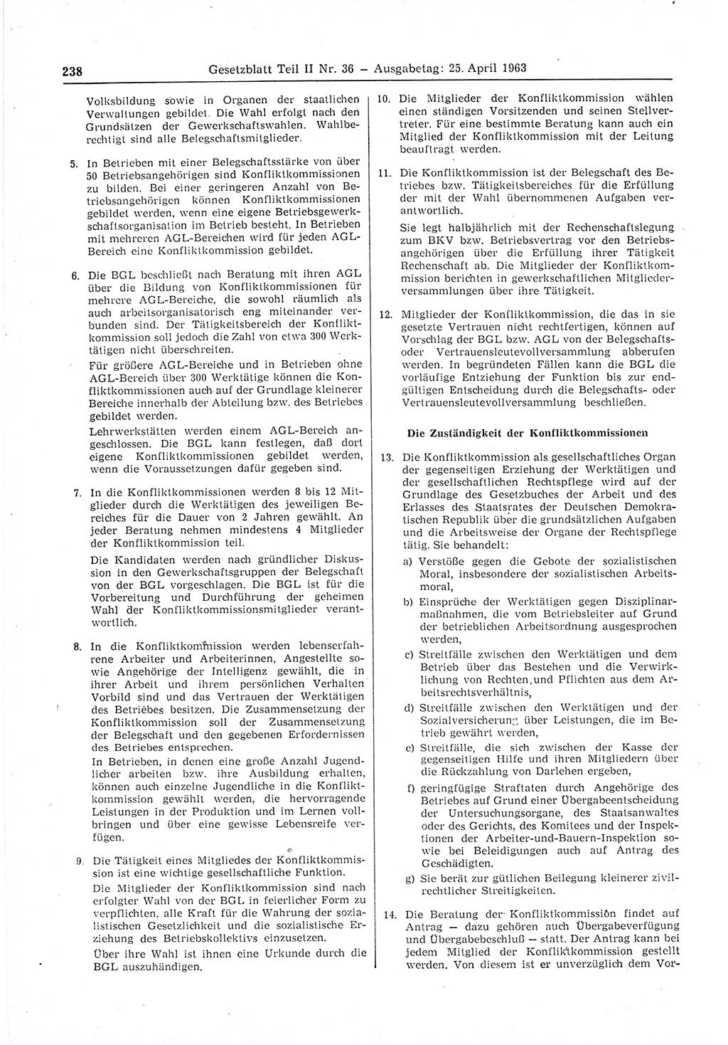 Gesetzblatt (GBl.) der Deutschen Demokratischen Republik (DDR) Teil ⅠⅠ 1963, Seite 238 (GBl. DDR ⅠⅠ 1963, S. 238)