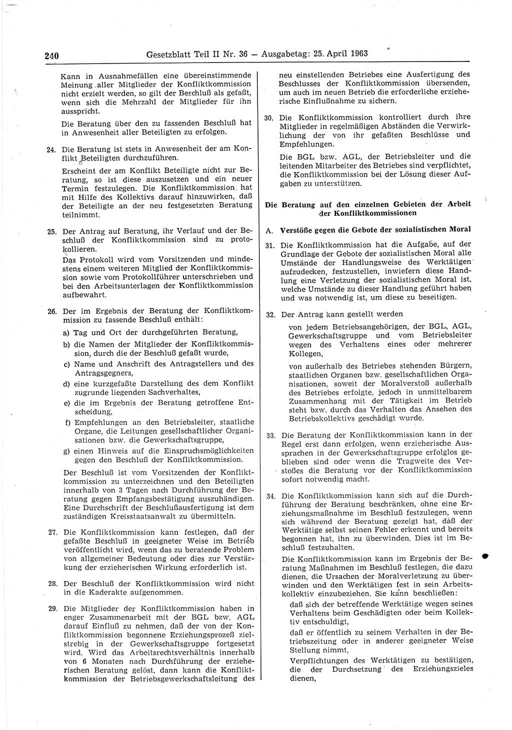 Gesetzblatt (GBl.) der Deutschen Demokratischen Republik (DDR) Teil ⅠⅠ 1963, Seite 240 (GBl. DDR ⅠⅠ 1963, S. 240)