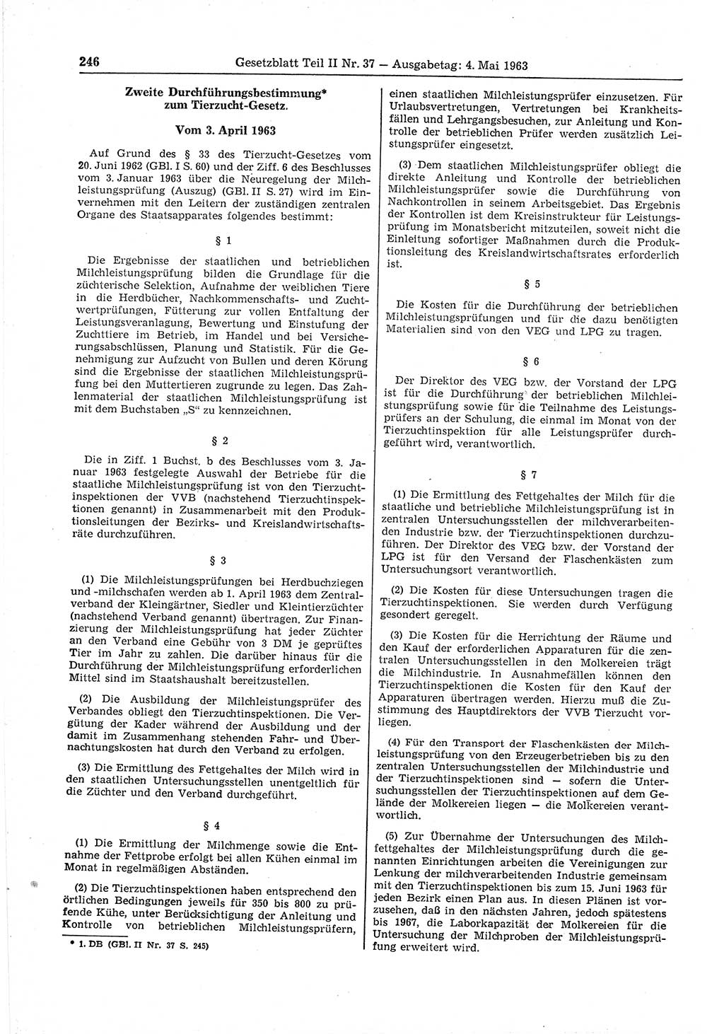 Gesetzblatt (GBl.) der Deutschen Demokratischen Republik (DDR) Teil ⅠⅠ 1963, Seite 246 (GBl. DDR ⅠⅠ 1963, S. 246)