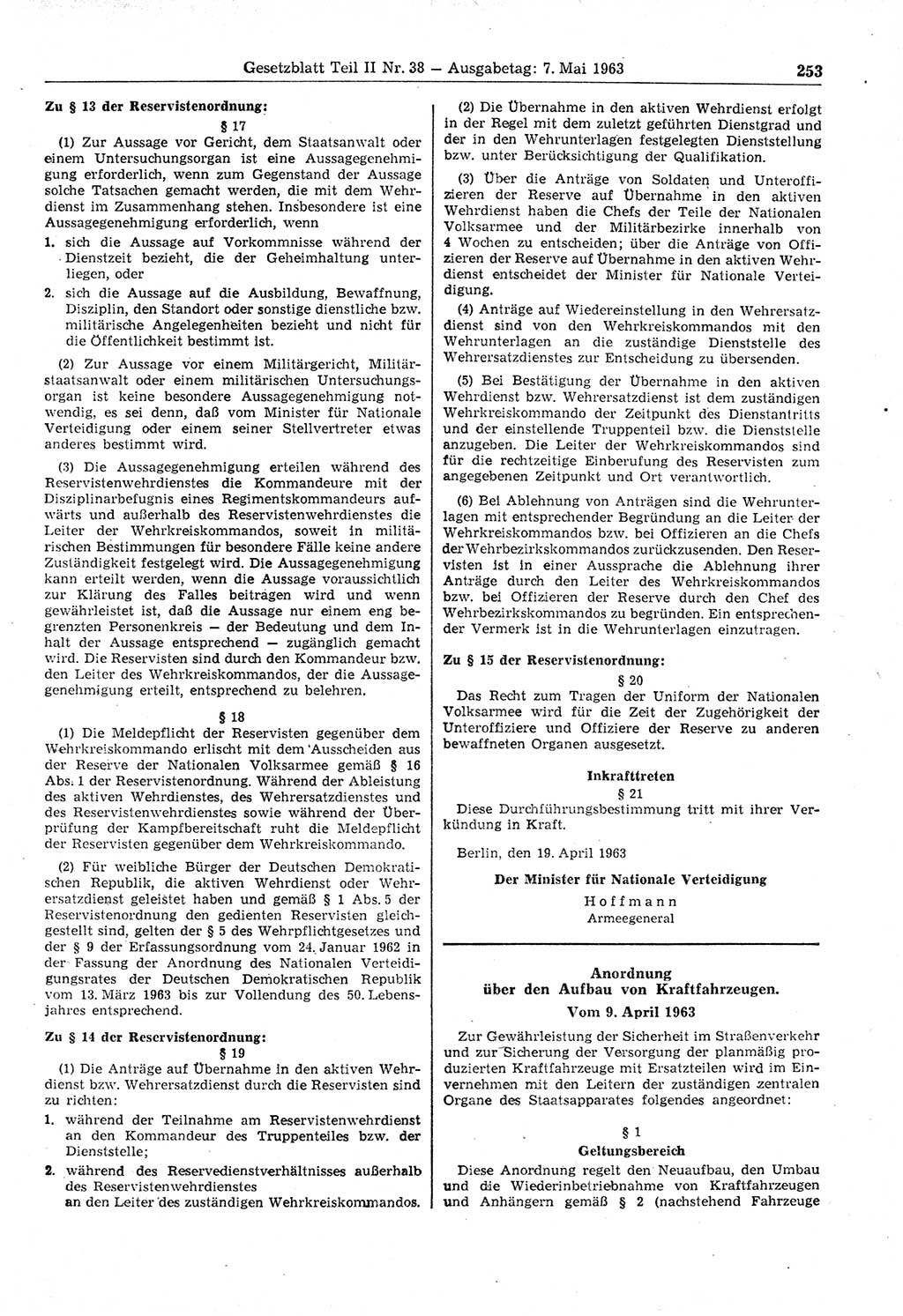 Gesetzblatt (GBl.) der Deutschen Demokratischen Republik (DDR) Teil ⅠⅠ 1963, Seite 253 (GBl. DDR ⅠⅠ 1963, S. 253)