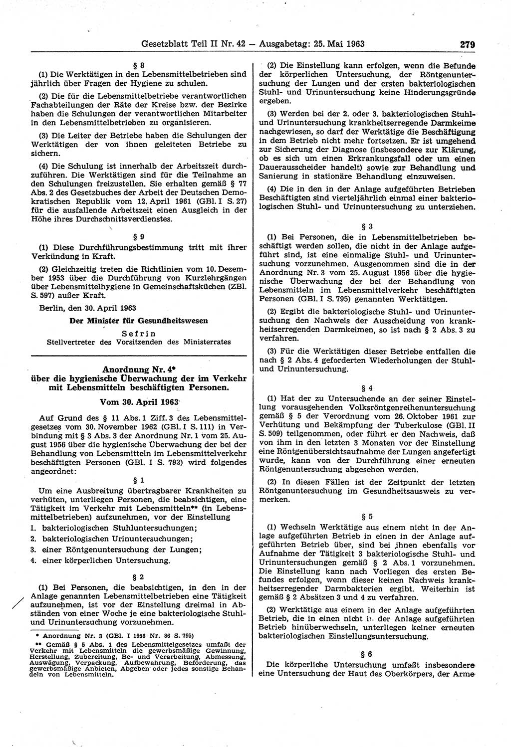 Gesetzblatt (GBl.) der Deutschen Demokratischen Republik (DDR) Teil ⅠⅠ 1963, Seite 279 (GBl. DDR ⅠⅠ 1963, S. 279)