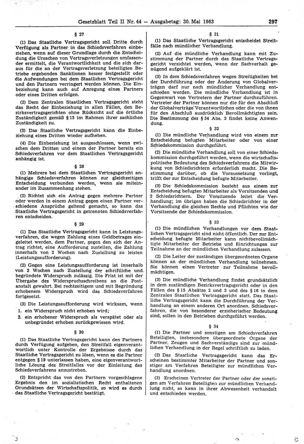 Gesetzblatt (GBl.) der Deutschen Demokratischen Republik (DDR) Teil ⅠⅠ 1963, Seite 297 (GBl. DDR ⅠⅠ 1963, S. 297)