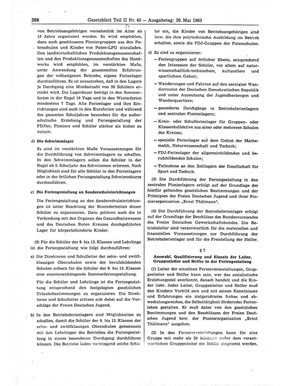 Gesetzblatt (GBl.) der Deutschen Demokratischen Republik (DDR) Teil ⅠⅠ 1963, Seite 308 (GBl. DDR ⅠⅠ 1963, S. 308)
