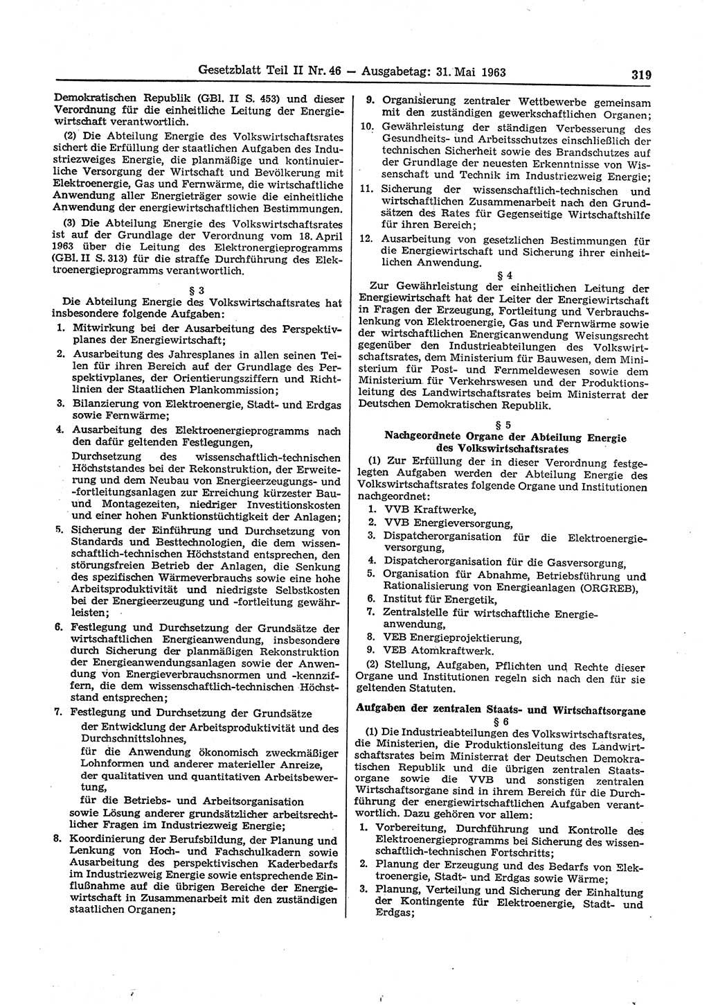 Gesetzblatt (GBl.) der Deutschen Demokratischen Republik (DDR) Teil ⅠⅠ 1963, Seite 319 (GBl. DDR ⅠⅠ 1963, S. 319)