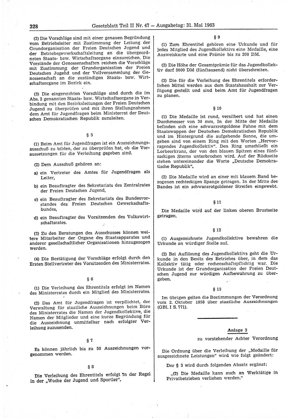 Gesetzblatt (GBl.) der Deutschen Demokratischen Republik (DDR) Teil ⅠⅠ 1963, Seite 328 (GBl. DDR ⅠⅠ 1963, S. 328)