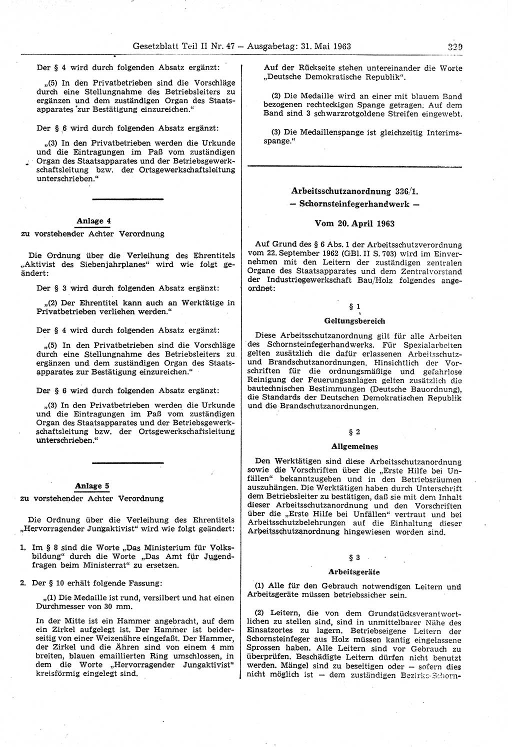 Gesetzblatt (GBl.) der Deutschen Demokratischen Republik (DDR) Teil ⅠⅠ 1963, Seite 329 (GBl. DDR ⅠⅠ 1963, S. 329)