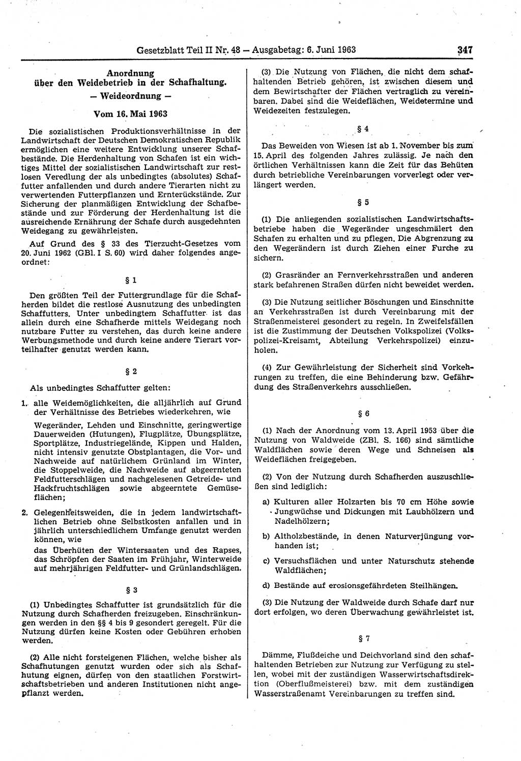 Gesetzblatt (GBl.) der Deutschen Demokratischen Republik (DDR) Teil ⅠⅠ 1963, Seite 347 (GBl. DDR ⅠⅠ 1963, S. 347)