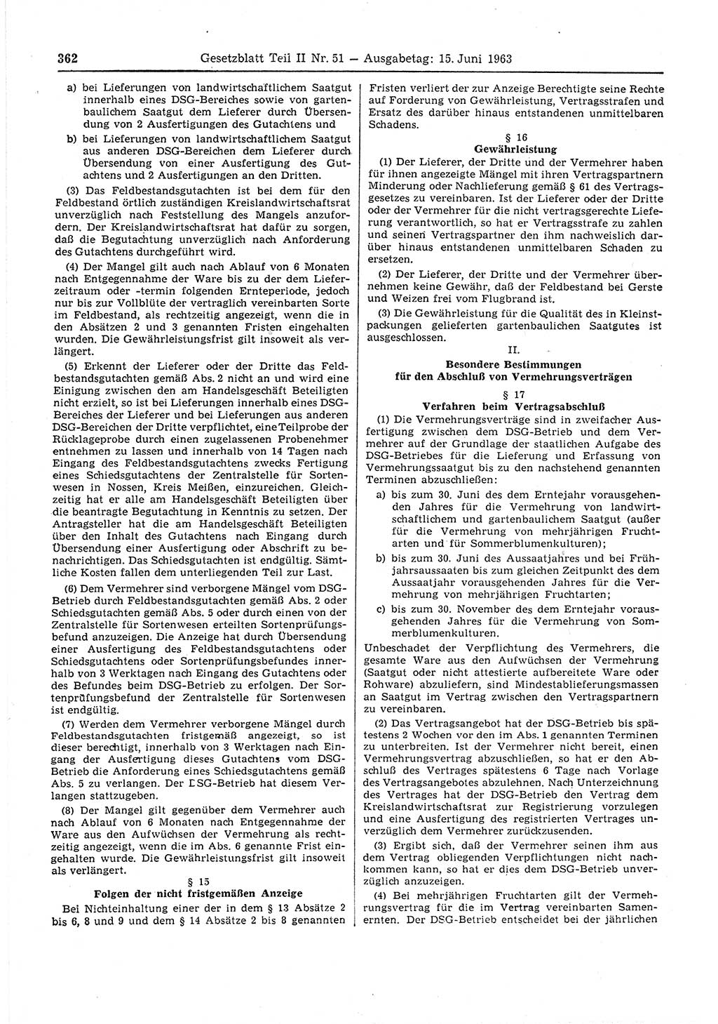 Gesetzblatt (GBl.) der Deutschen Demokratischen Republik (DDR) Teil ⅠⅠ 1963, Seite 362 (GBl. DDR ⅠⅠ 1963, S. 362)