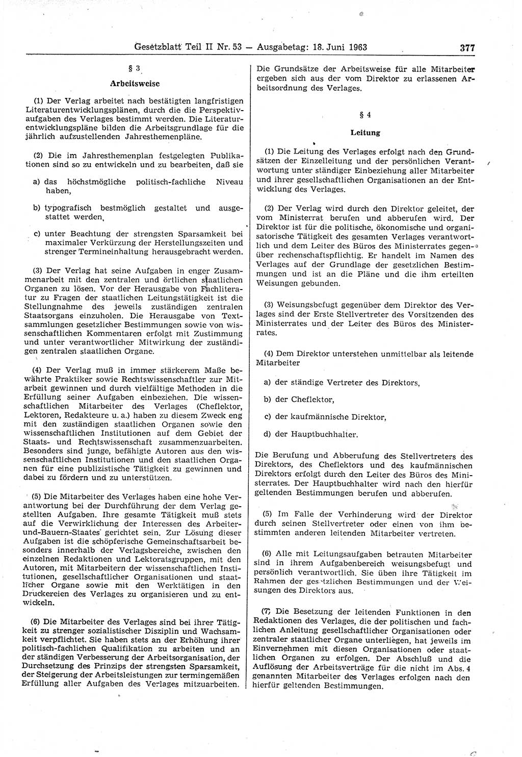 Gesetzblatt (GBl.) der Deutschen Demokratischen Republik (DDR) Teil ⅠⅠ 1963, Seite 377 (GBl. DDR ⅠⅠ 1963, S. 377)