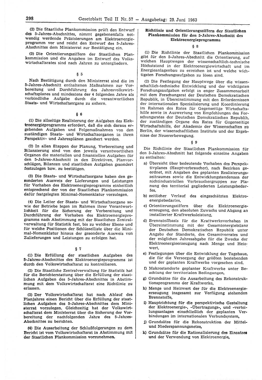 Gesetzblatt (GBl.) der Deutschen Demokratischen Republik (DDR) Teil ⅠⅠ 1963, Seite 398 (GBl. DDR ⅠⅠ 1963, S. 398)