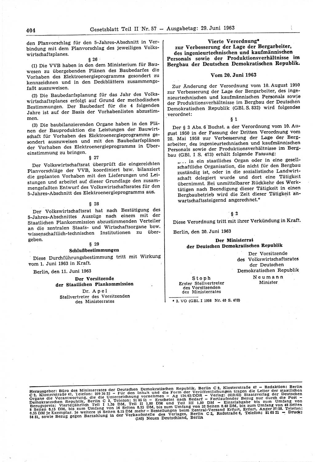 Gesetzblatt (GBl.) der Deutschen Demokratischen Republik (DDR) Teil ⅠⅠ 1963, Seite 404 (GBl. DDR ⅠⅠ 1963, S. 404)