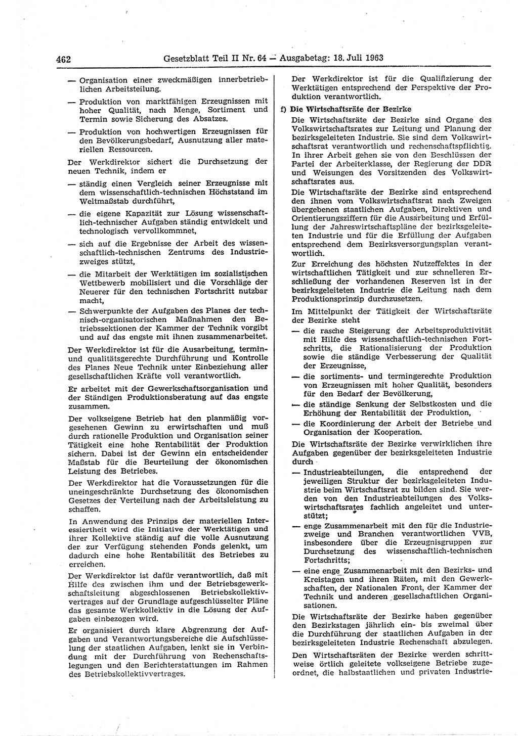 Gesetzblatt (GBl.) der Deutschen Demokratischen Republik (DDR) Teil ⅠⅠ 1963, Seite 462 (GBl. DDR ⅠⅠ 1963, S. 462)