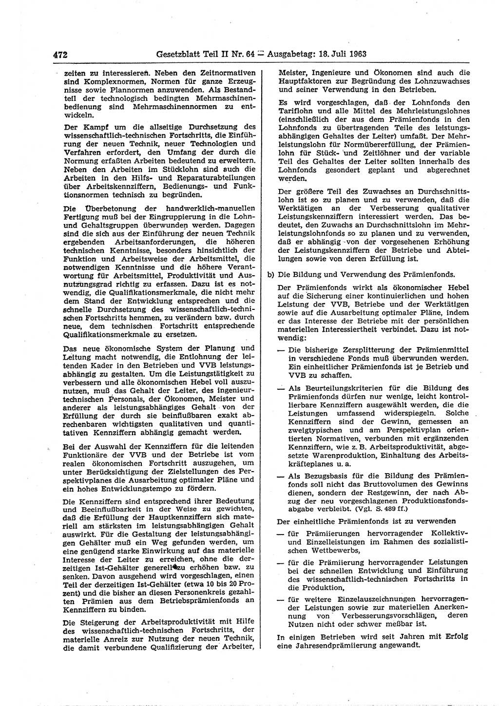 Gesetzblatt (GBl.) der Deutschen Demokratischen Republik (DDR) Teil ⅠⅠ 1963, Seite 472 (GBl. DDR ⅠⅠ 1963, S. 472)