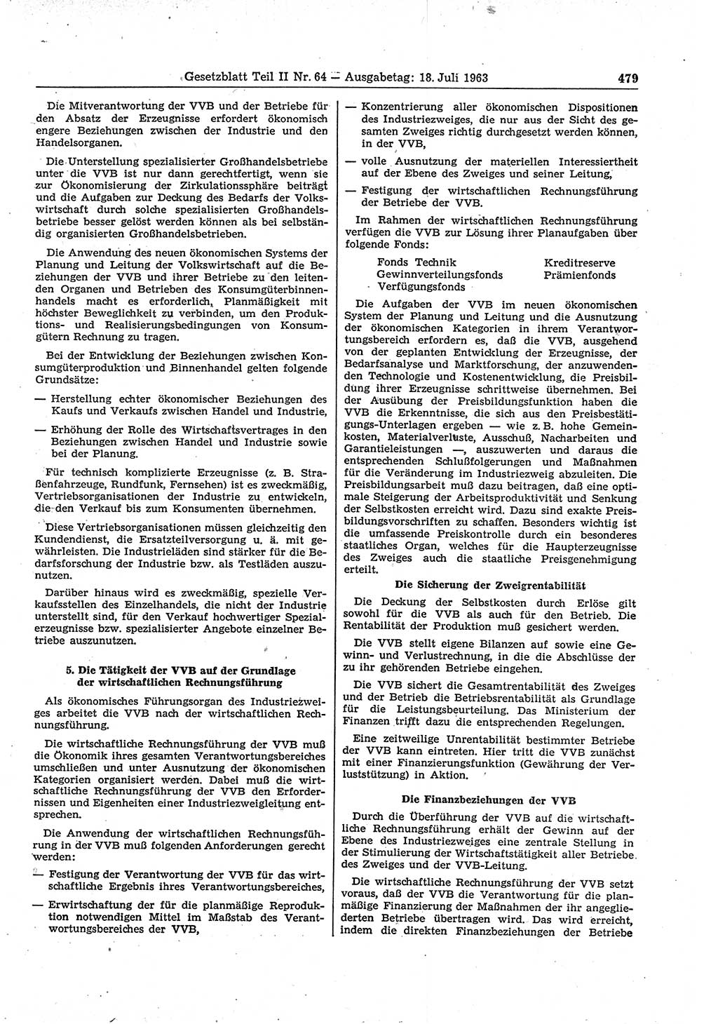 Gesetzblatt (GBl.) der Deutschen Demokratischen Republik (DDR) Teil ⅠⅠ 1963, Seite 479 (GBl. DDR ⅠⅠ 1963, S. 479)