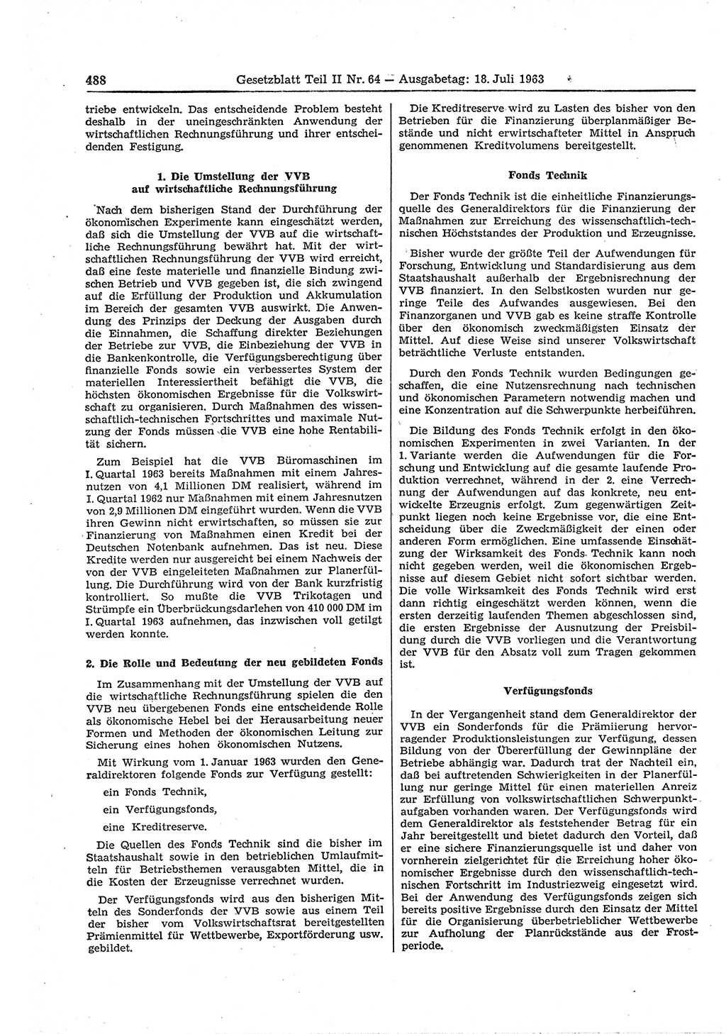 Gesetzblatt (GBl.) der Deutschen Demokratischen Republik (DDR) Teil ⅠⅠ 1963, Seite 488 (GBl. DDR ⅠⅠ 1963, S. 488)