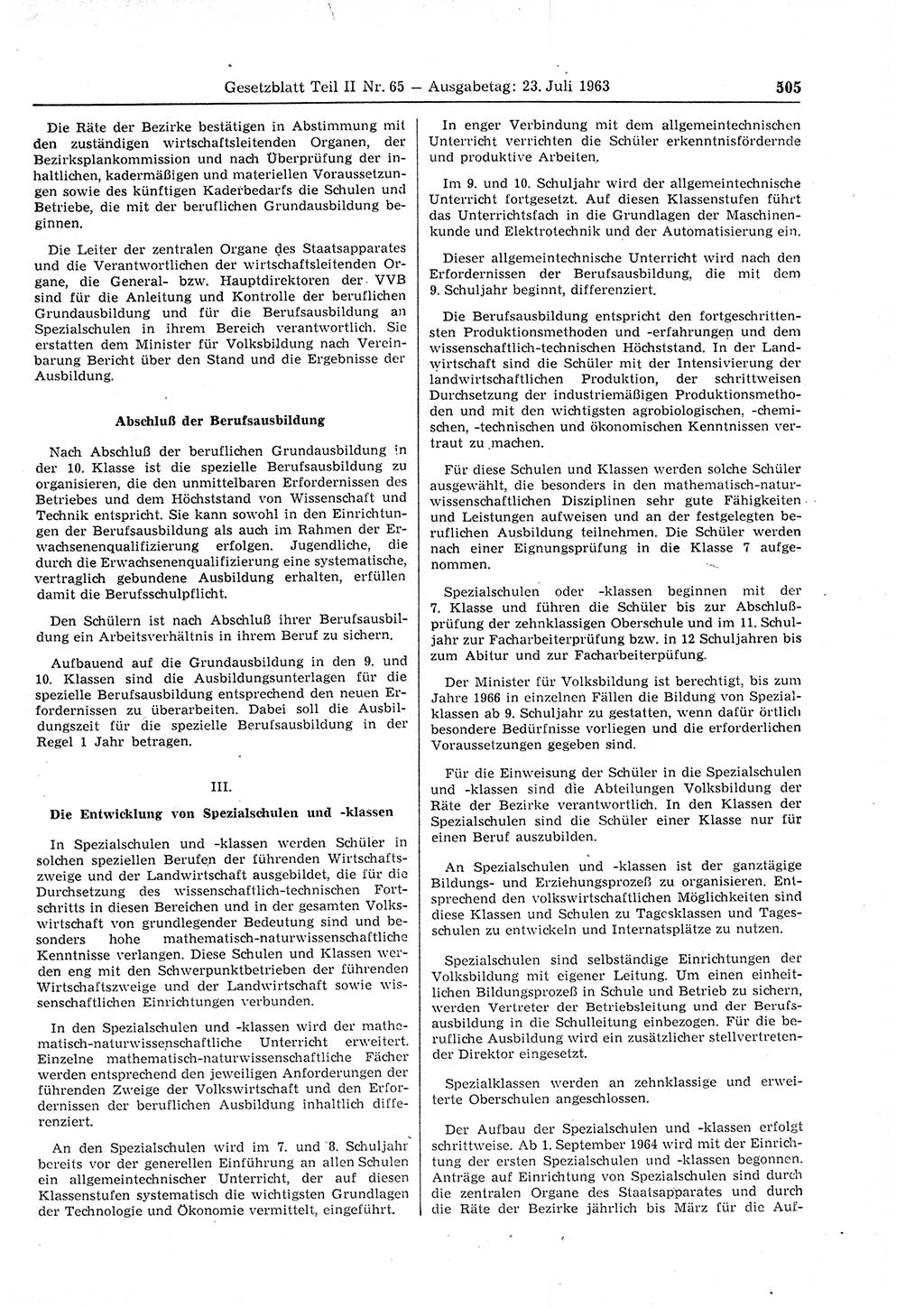 Gesetzblatt (GBl.) der Deutschen Demokratischen Republik (DDR) Teil ⅠⅠ 1963, Seite 505 (GBl. DDR ⅠⅠ 1963, S. 505)