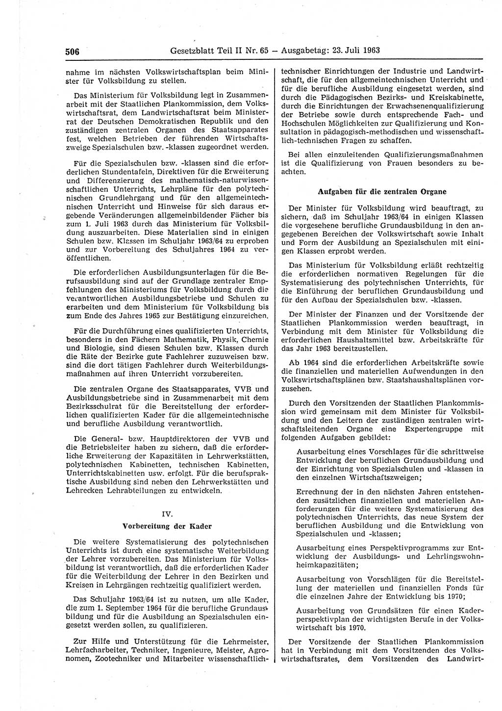 Gesetzblatt (GBl.) der Deutschen Demokratischen Republik (DDR) Teil ⅠⅠ 1963, Seite 506 (GBl. DDR ⅠⅠ 1963, S. 506)