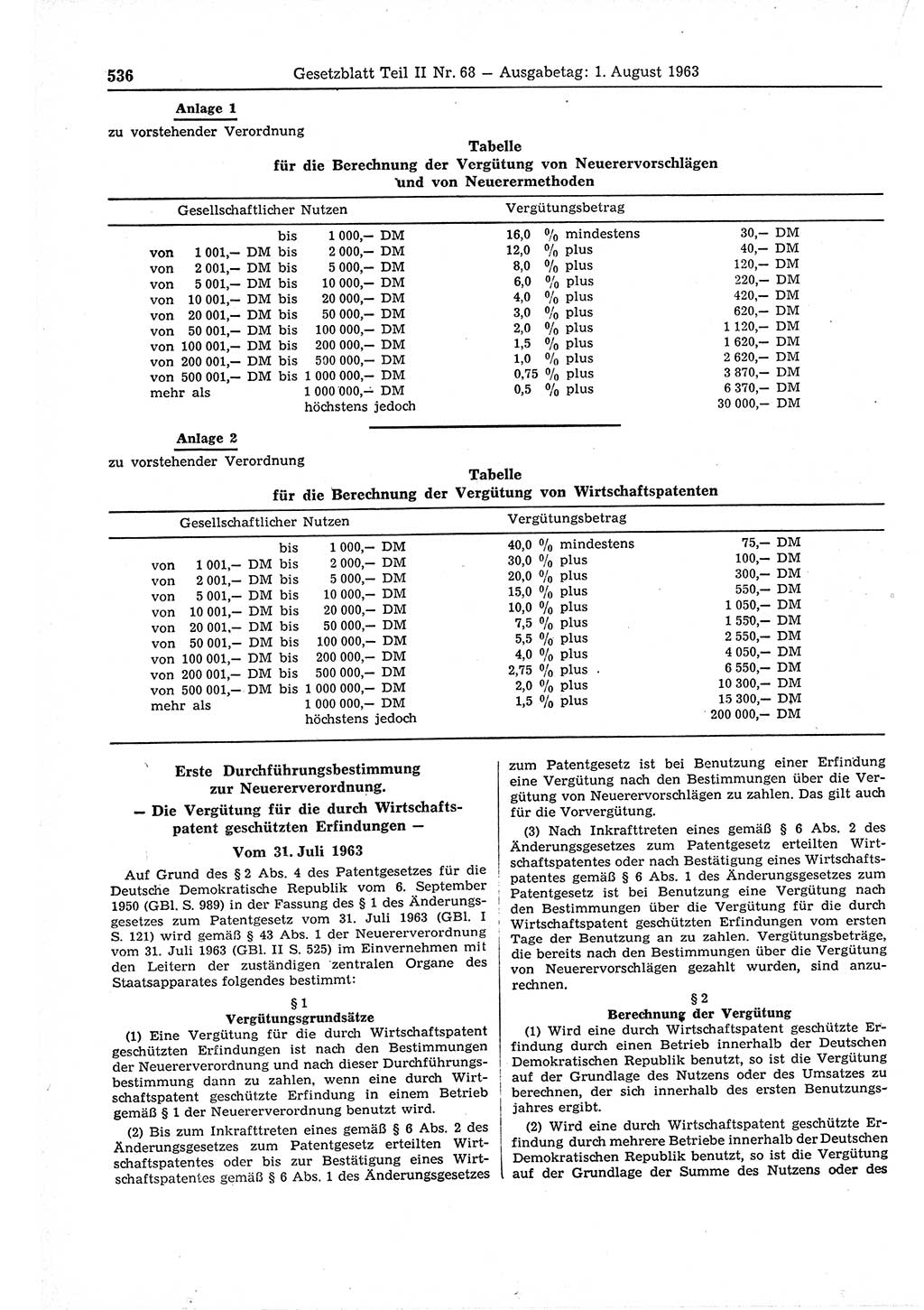 Gesetzblatt (GBl.) der Deutschen Demokratischen Republik (DDR) Teil ⅠⅠ 1963, Seite 536 (GBl. DDR ⅠⅠ 1963, S. 536)