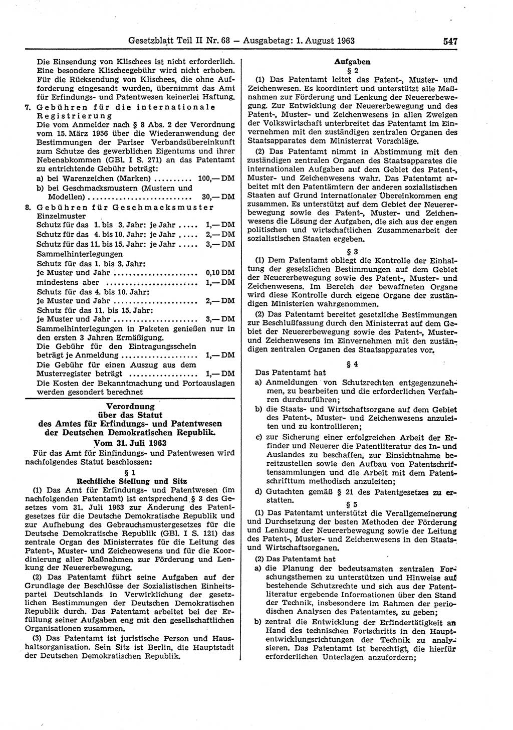 Gesetzblatt (GBl.) der Deutschen Demokratischen Republik (DDR) Teil ⅠⅠ 1963, Seite 547 (GBl. DDR ⅠⅠ 1963, S. 547)