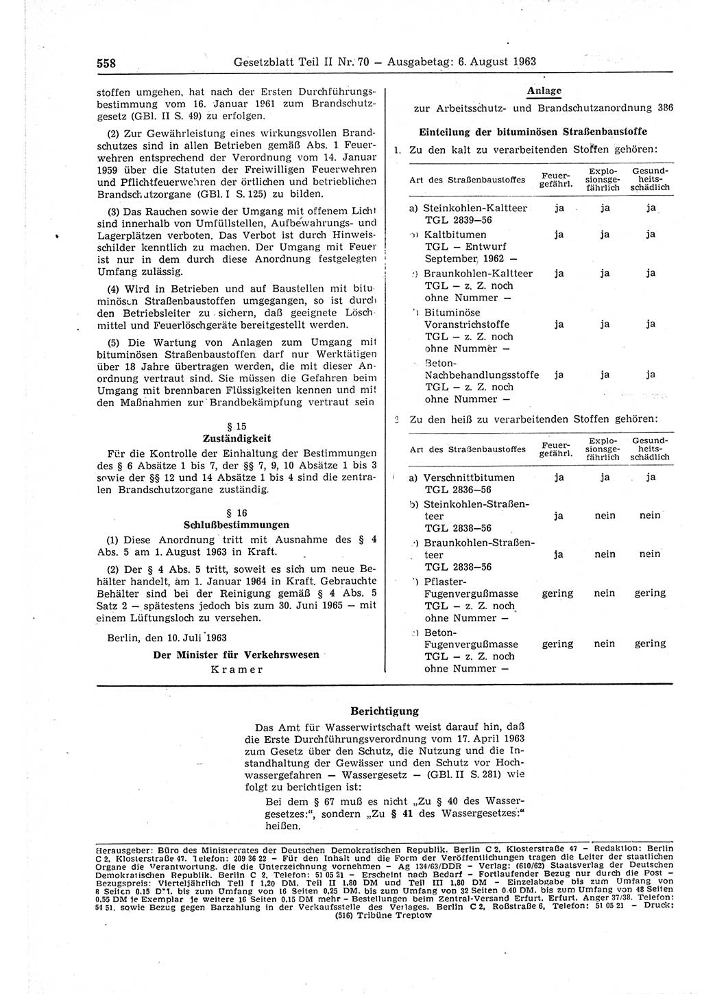 Gesetzblatt (GBl.) der Deutschen Demokratischen Republik (DDR) Teil ⅠⅠ 1963, Seite 558 (GBl. DDR ⅠⅠ 1963, S. 558)
