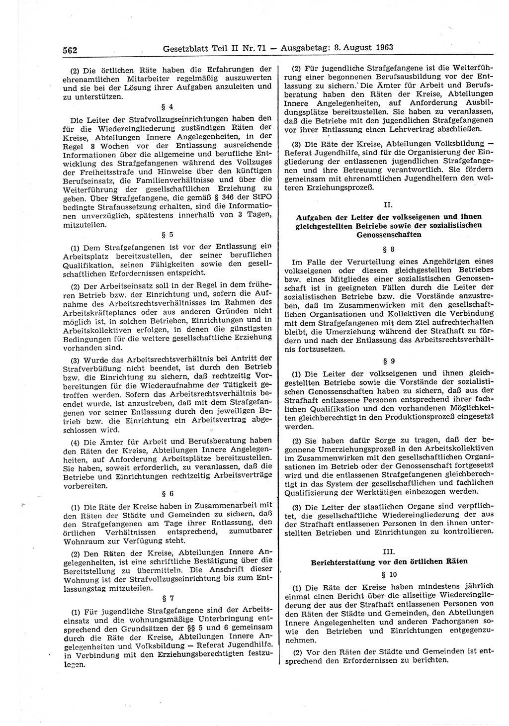 Gesetzblatt (GBl.) der Deutschen Demokratischen Republik (DDR) Teil ⅠⅠ 1963, Seite 562 (GBl. DDR ⅠⅠ 1963, S. 562)