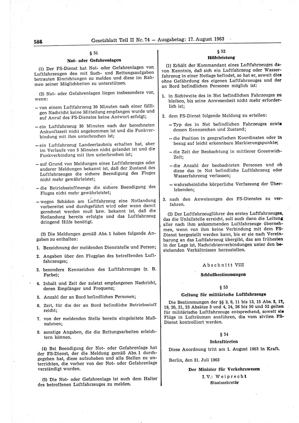 Gesetzblatt (GBl.) der Deutschen Demokratischen Republik (DDR) Teil ⅠⅠ 1963, Seite 586 (GBl. DDR ⅠⅠ 1963, S. 586)