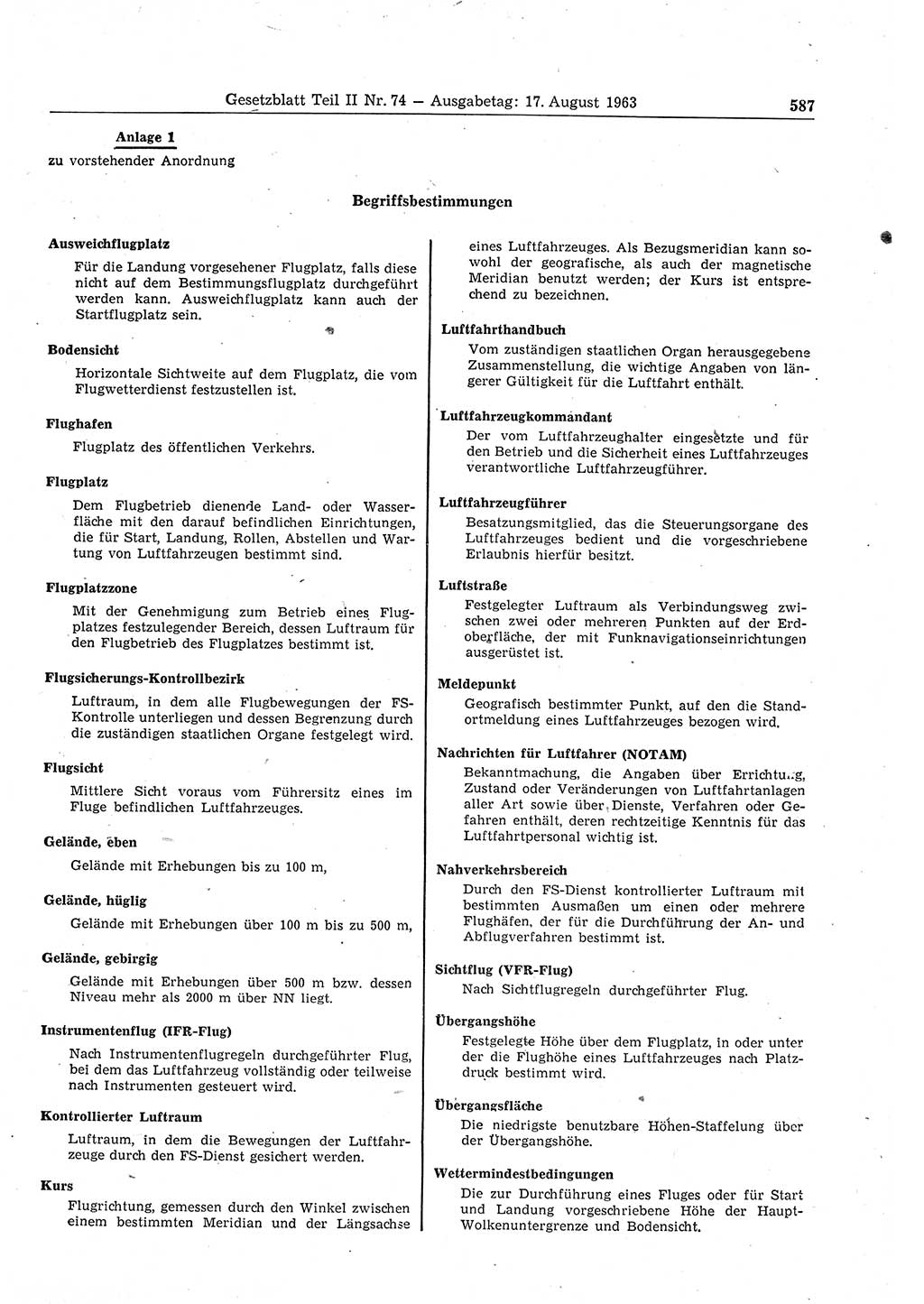 Gesetzblatt (GBl.) der Deutschen Demokratischen Republik (DDR) Teil ⅠⅠ 1963, Seite 587 (GBl. DDR ⅠⅠ 1963, S. 587)