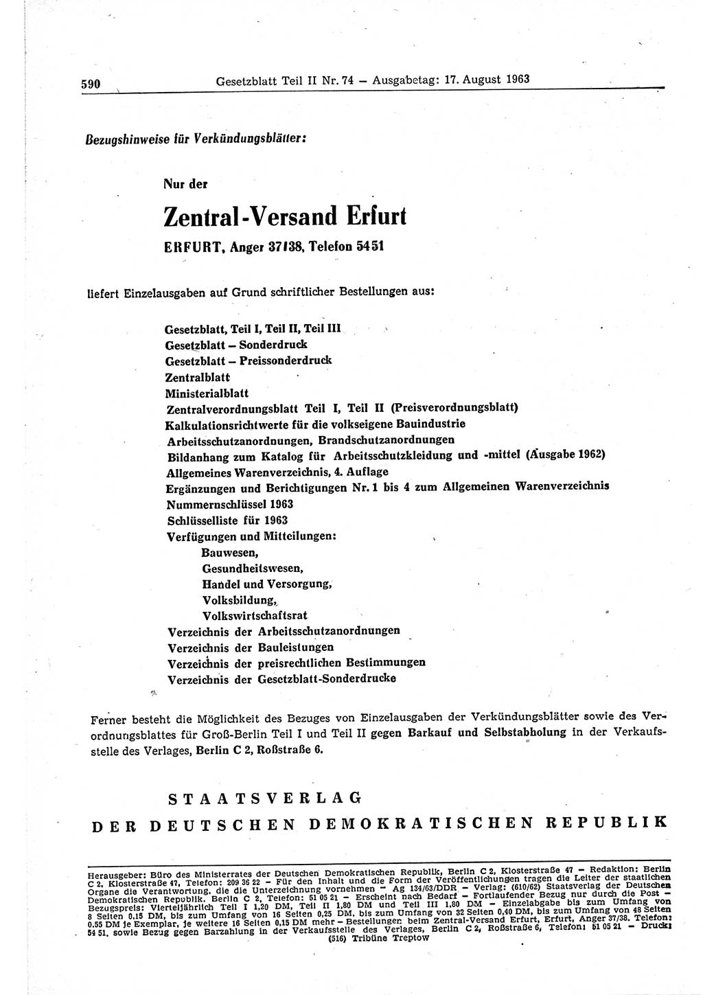 Gesetzblatt (GBl.) der Deutschen Demokratischen Republik (DDR) Teil ⅠⅠ 1963, Seite 590 (GBl. DDR ⅠⅠ 1963, S. 590)