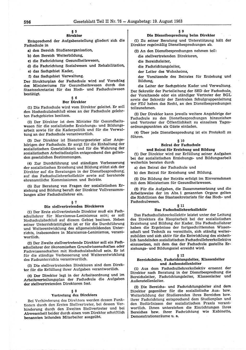 Gesetzblatt (GBl.) der Deutschen Demokratischen Republik (DDR) Teil ⅠⅠ 1963, Seite 596 (GBl. DDR ⅠⅠ 1963, S. 596)