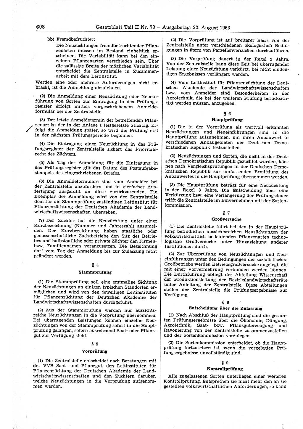 Gesetzblatt (GBl.) der Deutschen Demokratischen Republik (DDR) Teil ⅠⅠ 1963, Seite 608 (GBl. DDR ⅠⅠ 1963, S. 608)