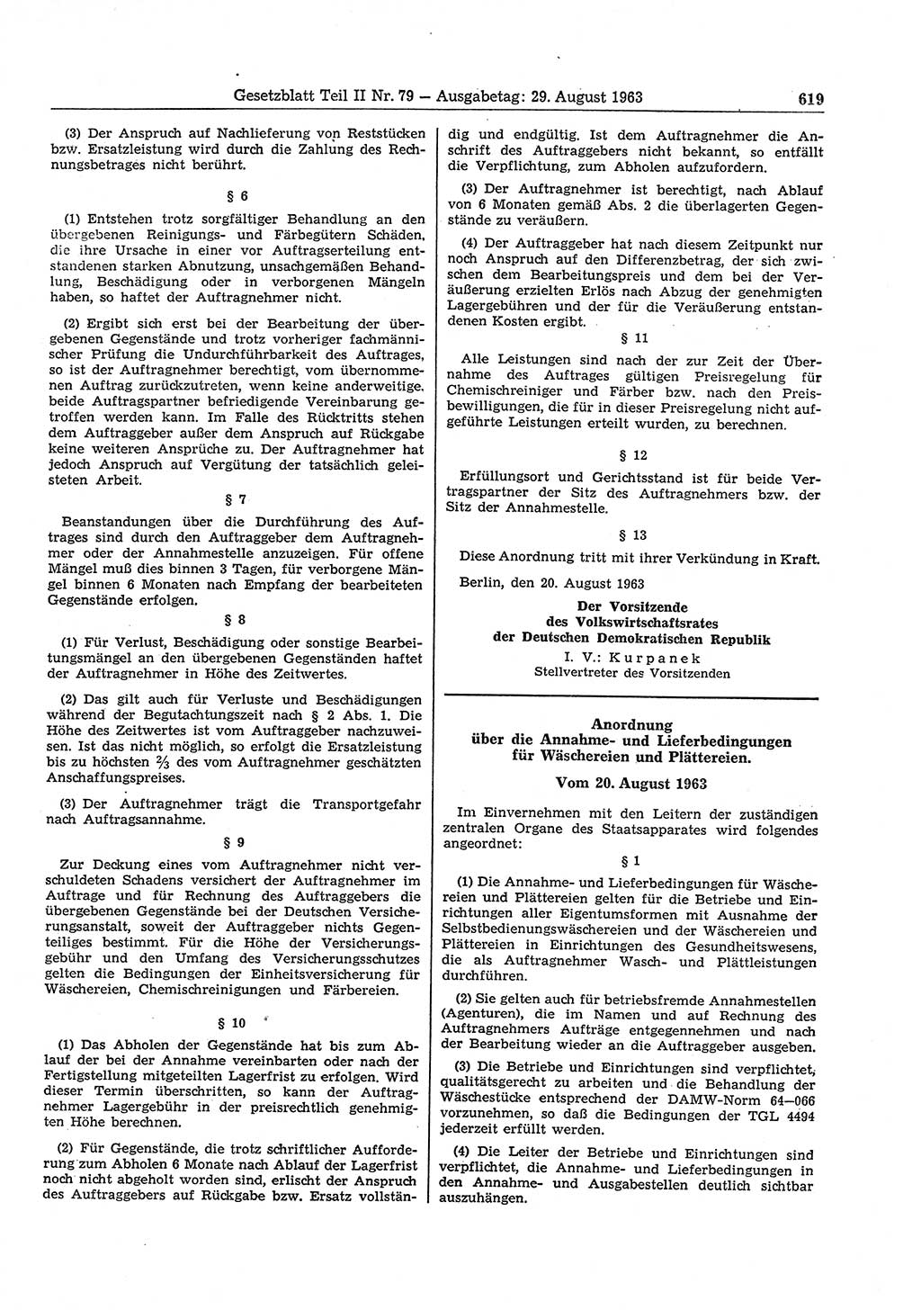 Gesetzblatt (GBl.) der Deutschen Demokratischen Republik (DDR) Teil ⅠⅠ 1963, Seite 619 (GBl. DDR ⅠⅠ 1963, S. 619)