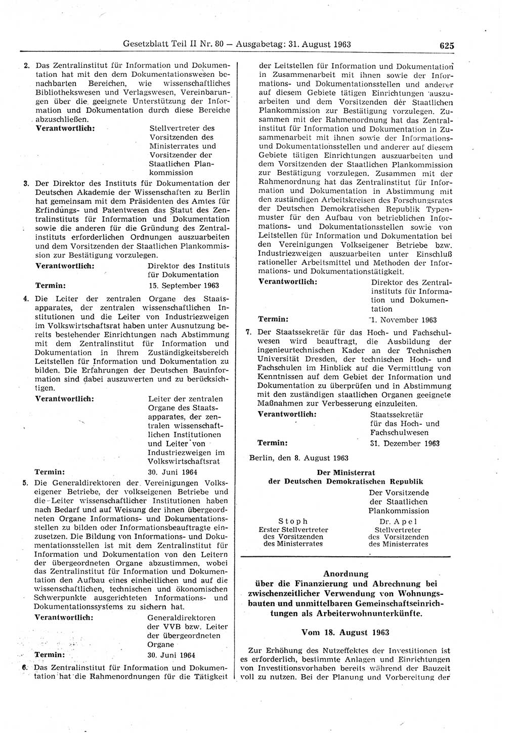Gesetzblatt (GBl.) der Deutschen Demokratischen Republik (DDR) Teil ⅠⅠ 1963, Seite 625 (GBl. DDR ⅠⅠ 1963, S. 625)