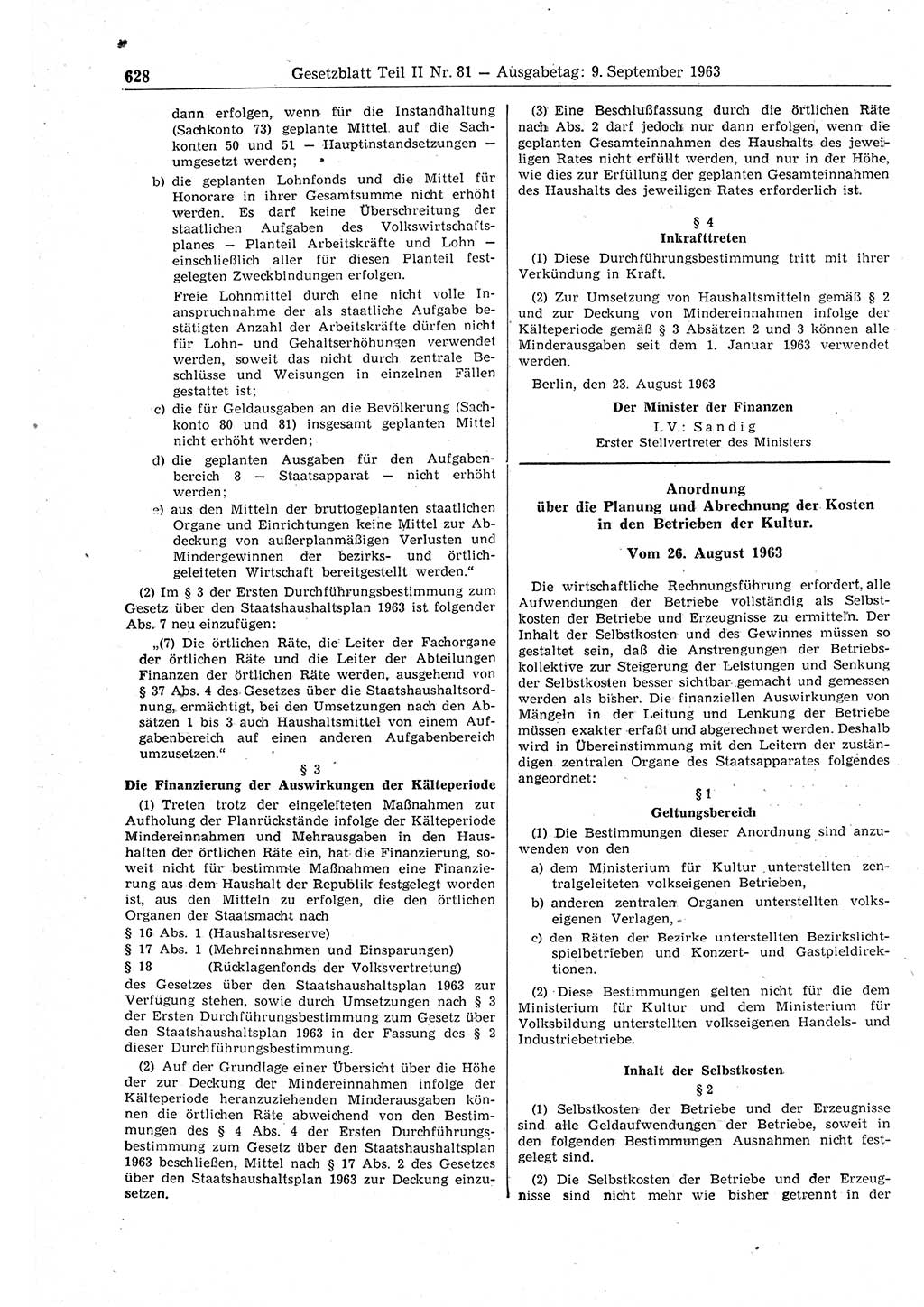 Gesetzblatt (GBl.) der Deutschen Demokratischen Republik (DDR) Teil ⅠⅠ 1963, Seite 628 (GBl. DDR ⅠⅠ 1963, S. 628)