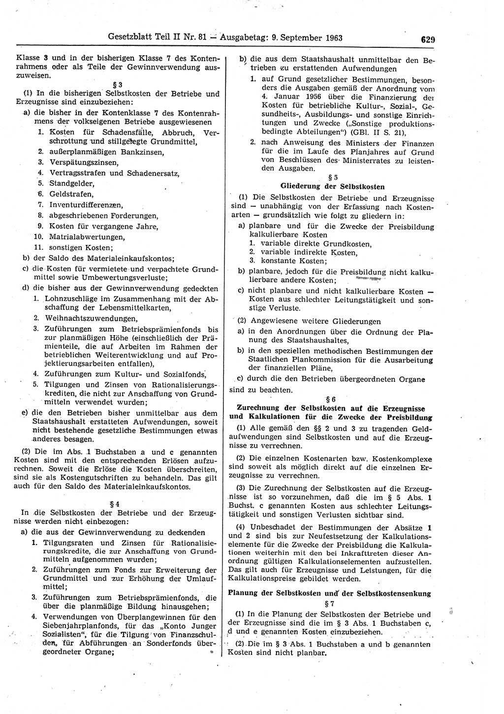 Gesetzblatt (GBl.) der Deutschen Demokratischen Republik (DDR) Teil ⅠⅠ 1963, Seite 629 (GBl. DDR ⅠⅠ 1963, S. 629)