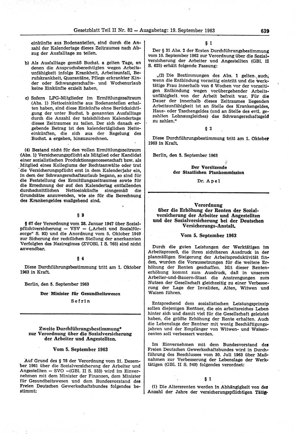 Gesetzblatt (GBl.) der Deutschen Demokratischen Republik (DDR) Teil ⅠⅠ 1963, Seite 639 (GBl. DDR ⅠⅠ 1963, S. 639)