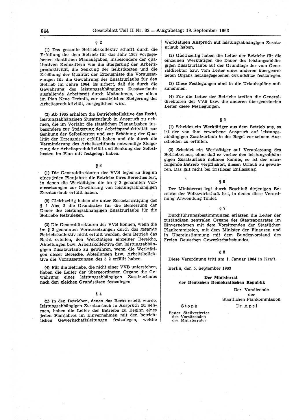 Gesetzblatt (GBl.) der Deutschen Demokratischen Republik (DDR) Teil ⅠⅠ 1963, Seite 644 (GBl. DDR ⅠⅠ 1963, S. 644)