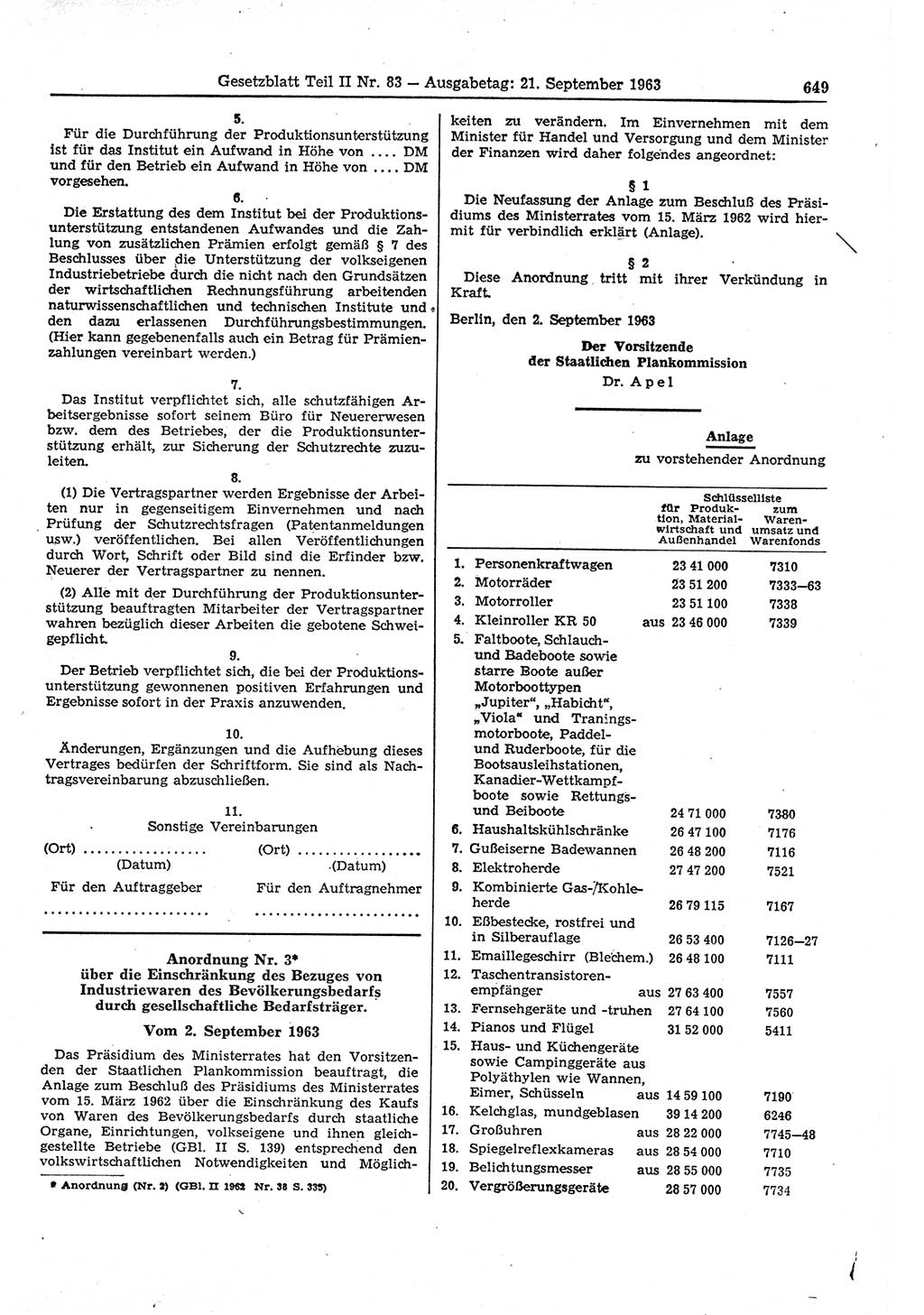 Gesetzblatt (GBl.) der Deutschen Demokratischen Republik (DDR) Teil ⅠⅠ 1963, Seite 649 (GBl. DDR ⅠⅠ 1963, S. 649)
