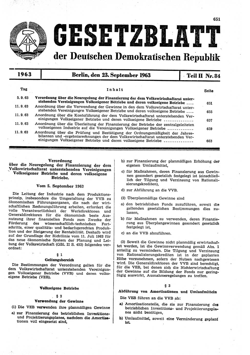 Gesetzblatt (GBl.) der Deutschen Demokratischen Republik (DDR) Teil ⅠⅠ 1963, Seite 651 (GBl. DDR ⅠⅠ 1963, S. 651)