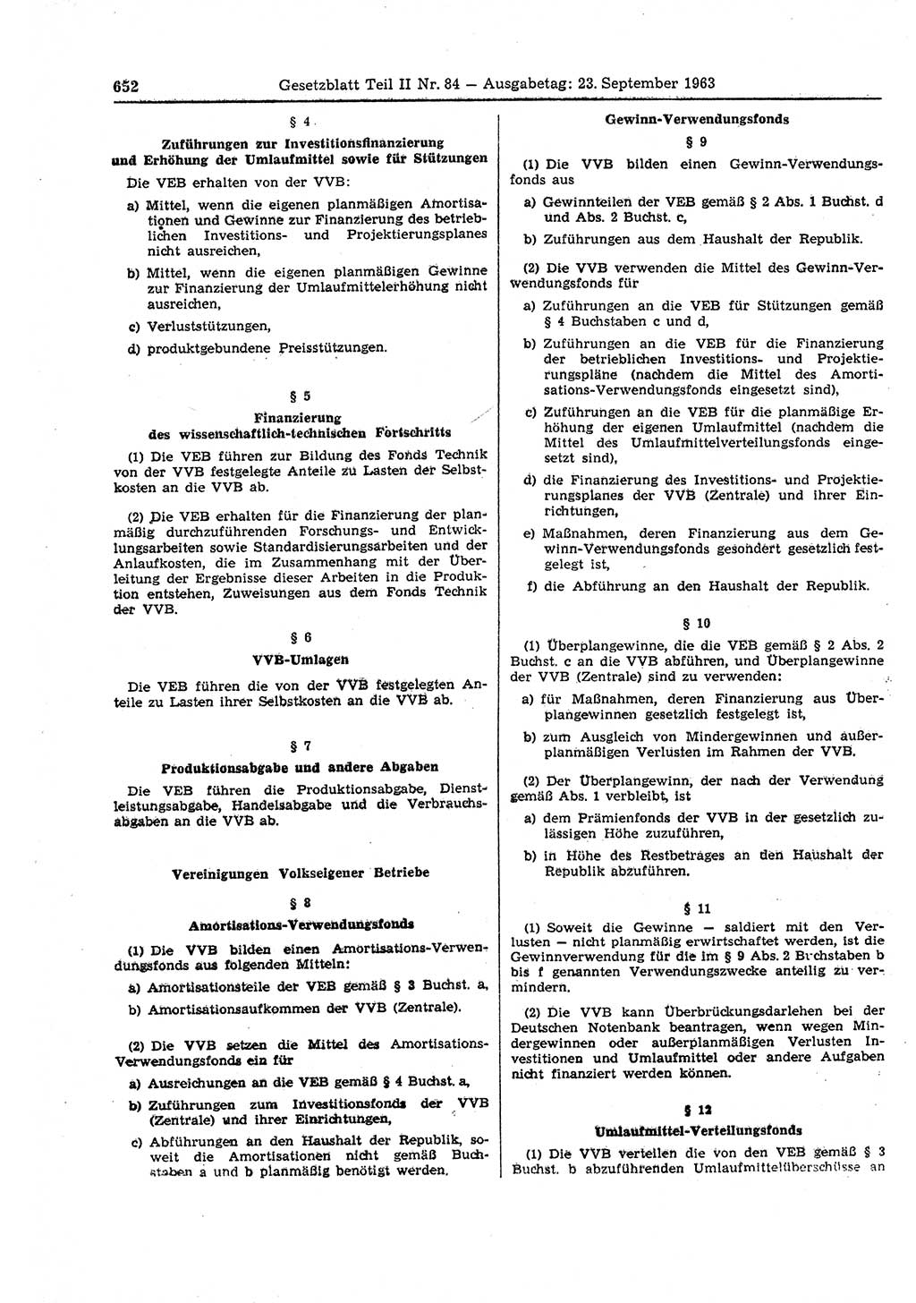 Gesetzblatt (GBl.) der Deutschen Demokratischen Republik (DDR) Teil ⅠⅠ 1963, Seite 652 (GBl. DDR ⅠⅠ 1963, S. 652)