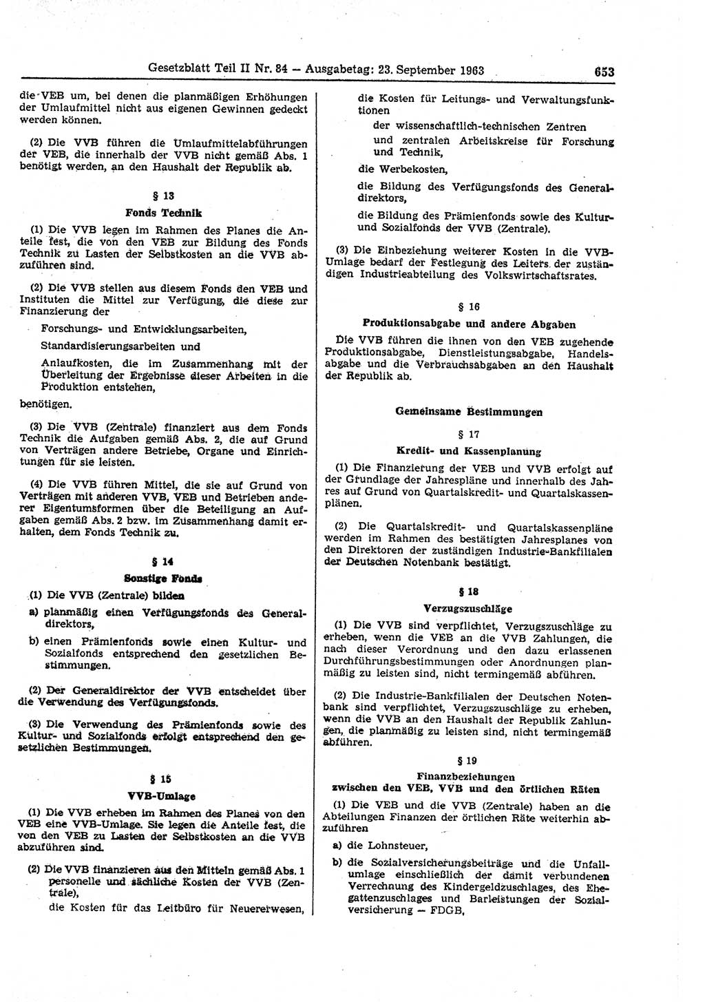 Gesetzblatt (GBl.) der Deutschen Demokratischen Republik (DDR) Teil ⅠⅠ 1963, Seite 653 (GBl. DDR ⅠⅠ 1963, S. 653)