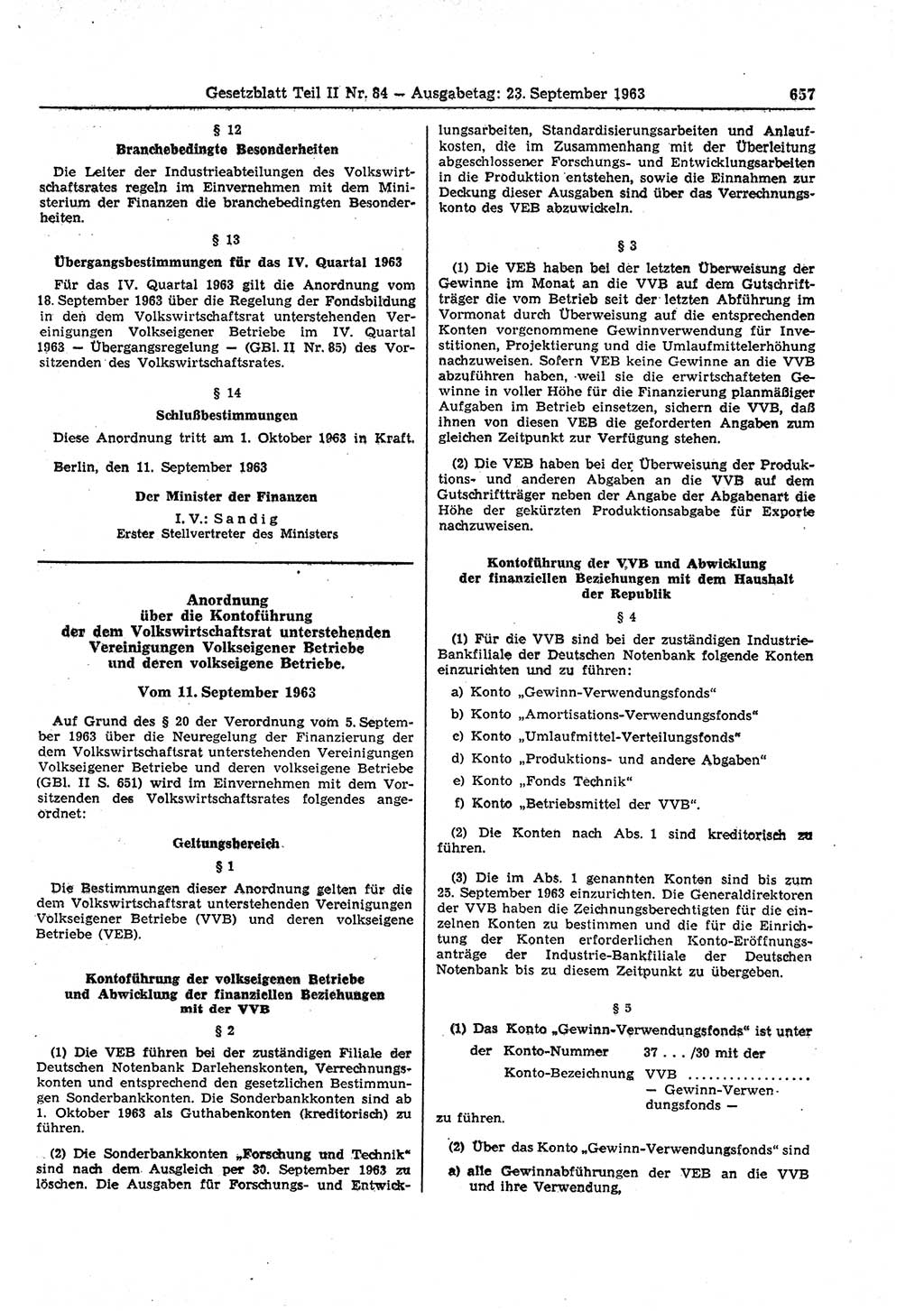 Gesetzblatt (GBl.) der Deutschen Demokratischen Republik (DDR) Teil ⅠⅠ 1963, Seite 657 (GBl. DDR ⅠⅠ 1963, S. 657)