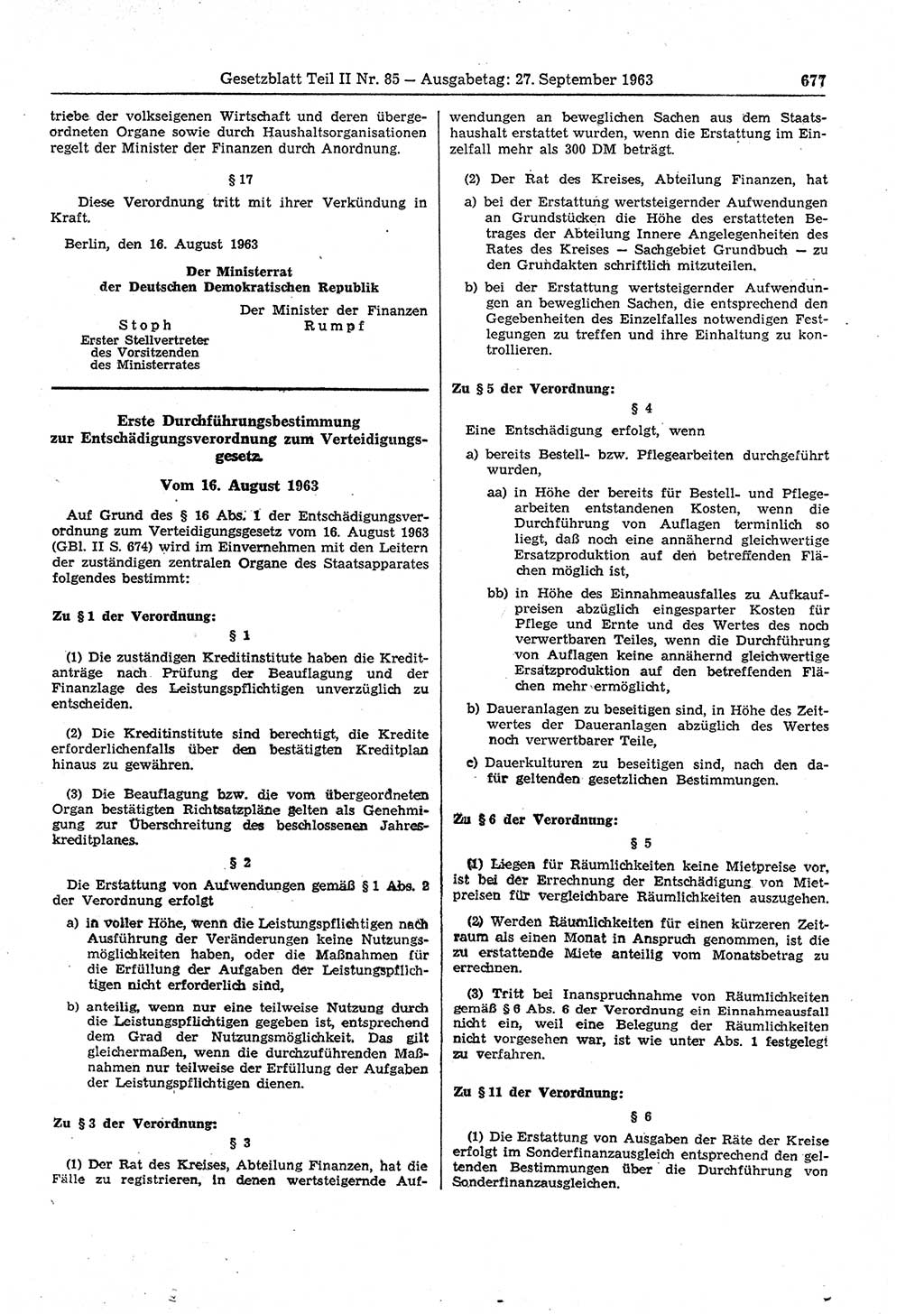 Gesetzblatt (GBl.) der Deutschen Demokratischen Republik (DDR) Teil ⅠⅠ 1963, Seite 677 (GBl. DDR ⅠⅠ 1963, S. 677)