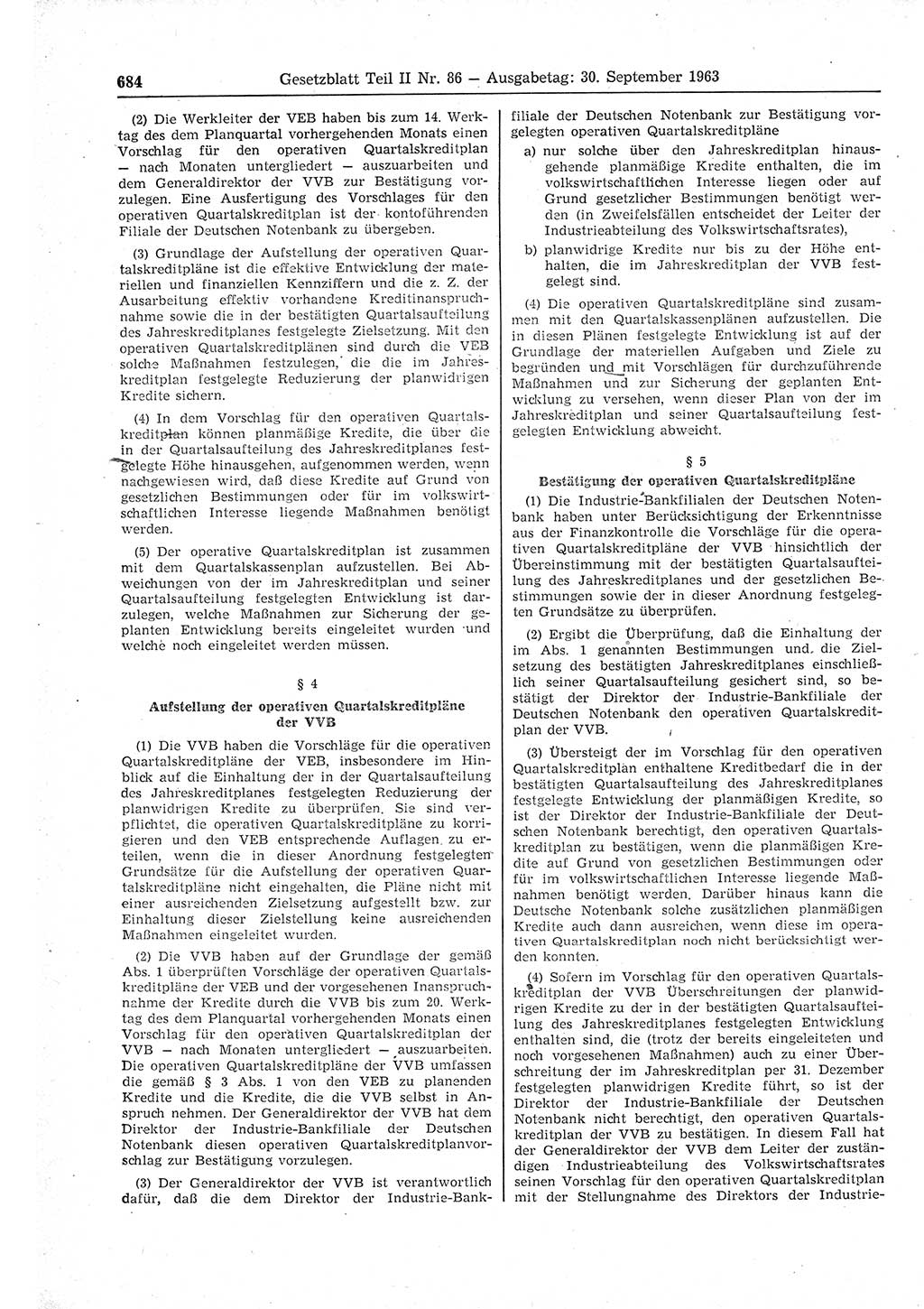 Gesetzblatt (GBl.) der Deutschen Demokratischen Republik (DDR) Teil ⅠⅠ 1963, Seite 684 (GBl. DDR ⅠⅠ 1963, S. 684)