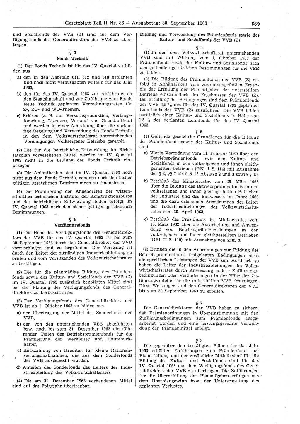 Gesetzblatt (GBl.) der Deutschen Demokratischen Republik (DDR) Teil ⅠⅠ 1963, Seite 689 (GBl. DDR ⅠⅠ 1963, S. 689)