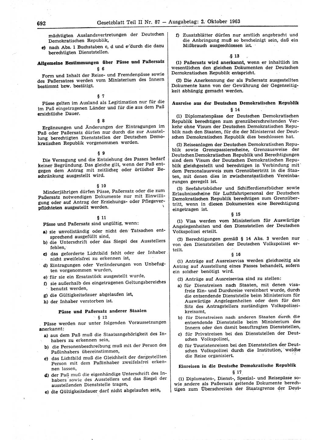 Gesetzblatt (GBl.) der Deutschen Demokratischen Republik (DDR) Teil ⅠⅠ 1963, Seite 692 (GBl. DDR ⅠⅠ 1963, S. 692)