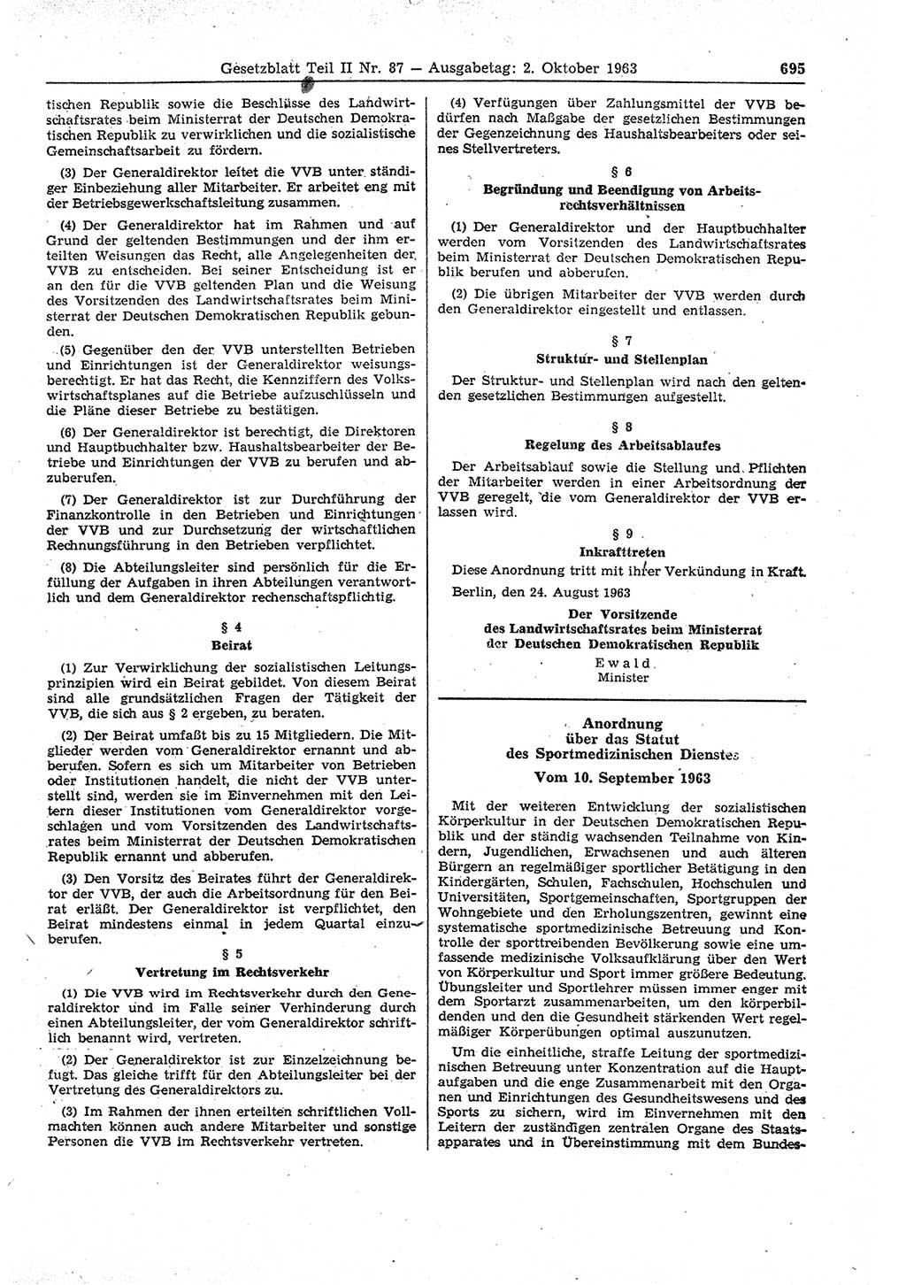 Gesetzblatt (GBl.) der Deutschen Demokratischen Republik (DDR) Teil ⅠⅠ 1963, Seite 695 (GBl. DDR ⅠⅠ 1963, S. 695)