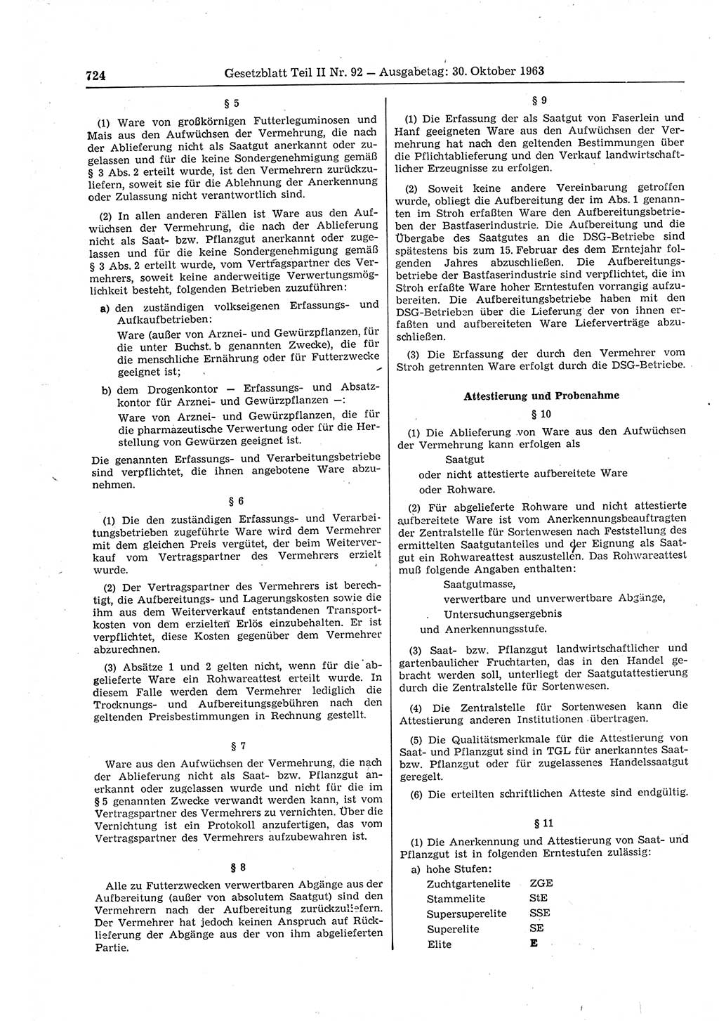 Gesetzblatt (GBl.) der Deutschen Demokratischen Republik (DDR) Teil ⅠⅠ 1963, Seite 724 (GBl. DDR ⅠⅠ 1963, S. 724)